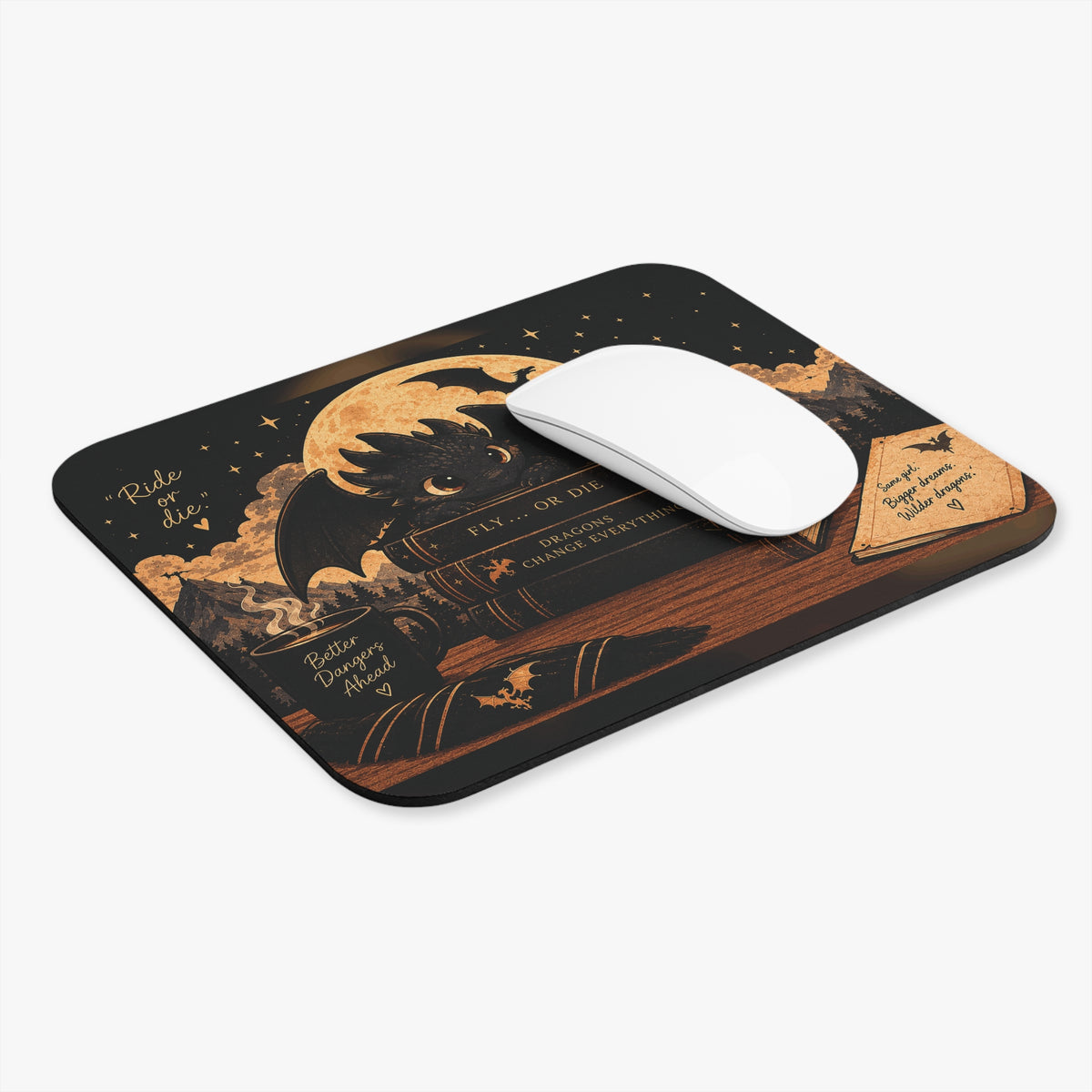 Fourth Wing-Inspired Dragon Rider Mouse Pad – Dark Academia Fantasy Desk Mat