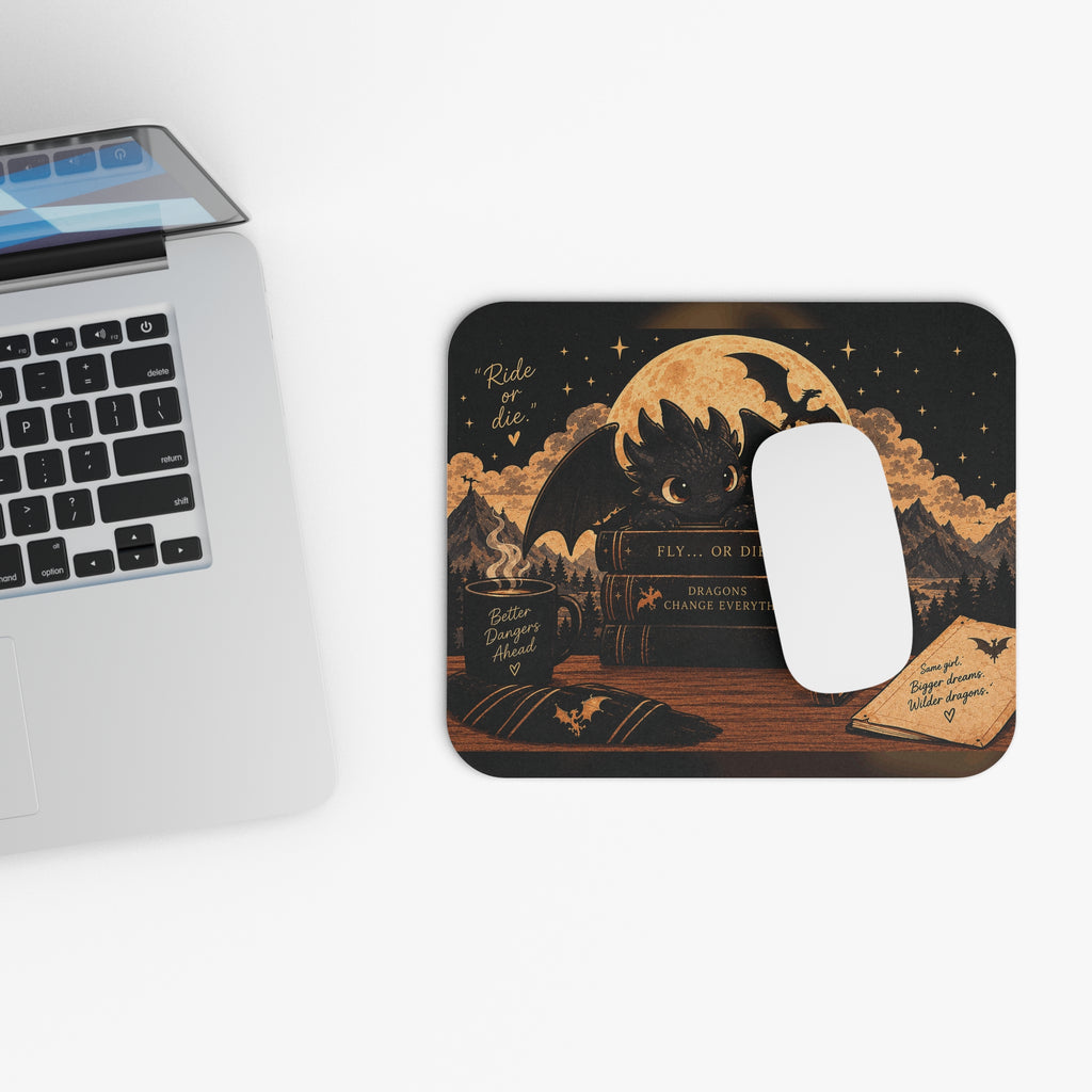 Fourth Wing-Inspired Dragon Rider Mouse Pad – Dark Academia Fantasy Desk Mat