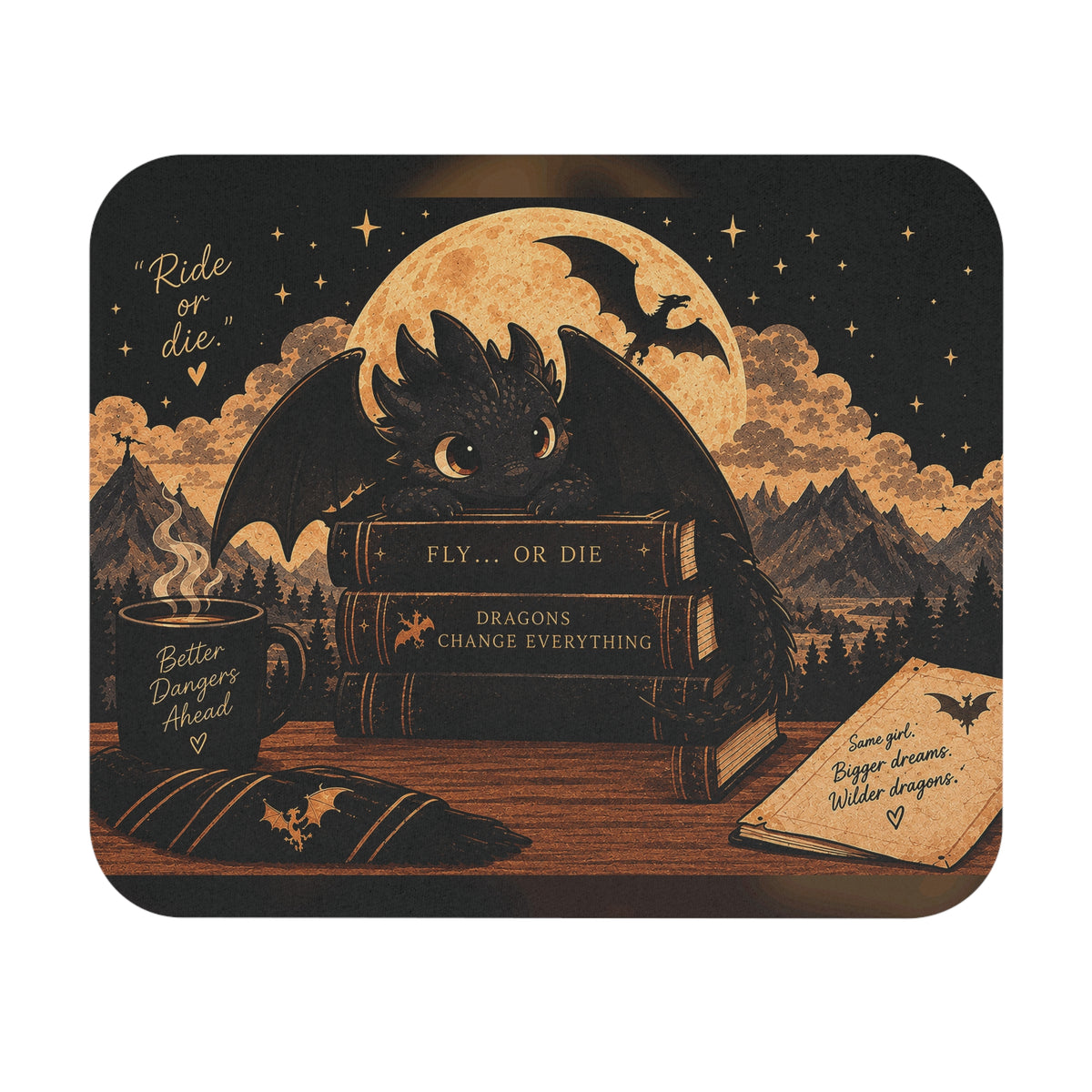 Fourth Wing-Inspired Dragon Rider Mouse Pad – Dark Academia Fantasy Desk Mat